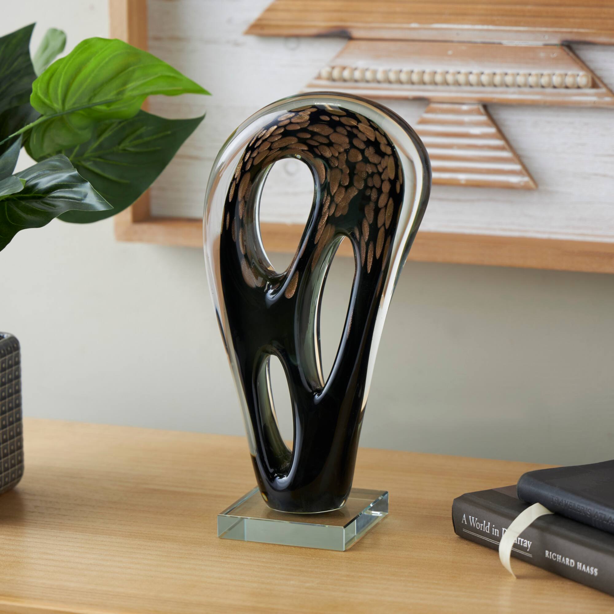 13" Black & Gold Abstract Curved Cutout Sculpture